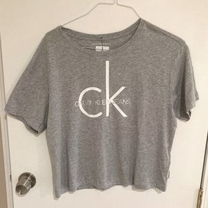 Calvin Klein Logo Crop T-Shirt Grey